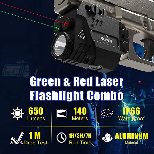 ELFGO tabanca ışık lazer Combo, 650 lümen taktik el feneri lazer ışık demeti Combo manyetik şarj edilebilir, Picatinny