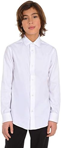 Calvin Klein Erkek Çocuk Uzun Kollu Saten Elbise Gömlek, Düğmeli Manşet ve Gömlek Kuyruğu Etekli Tarz
