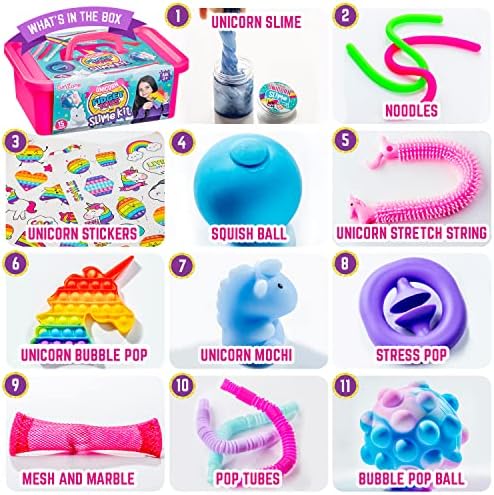 Kızlar için GirlZone Unicorn Fidget Slime Sürpriz Seti, Duyusal Fidget Oyuncakları ve Kızlar için Slime, Hazır Çocuk