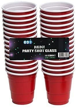 EDI Tek Kullanımlık Kırmızı Plastik Mini Parti Shot Bardakları 2 oz, 40 Parça