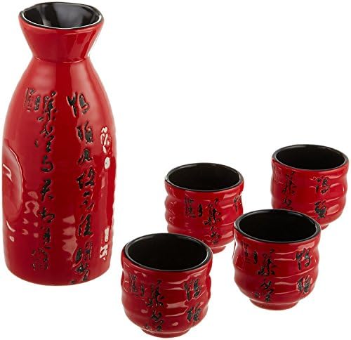 Mutlu Satışlar HSSS-PMR06, Japon Sake Seti Kaligrafi Kırmızı ve Siyah