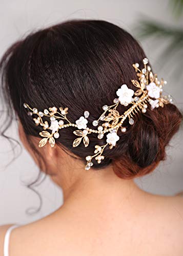 Denifery El Yapımı Çiçek Saç Tarak Saç Çelenk Rhinestone İnci Gelin Tarak Barrette Düğün saç aksesuarı Gelinler için