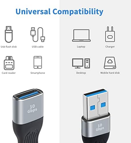 Poyiccot Kısa USB 3.0 Uzatma Kablosu, 5 inç Düz FPC USB Uzatma Kablosu, USB A Erkek USB A Dişi, VR için 10 Gbps USB