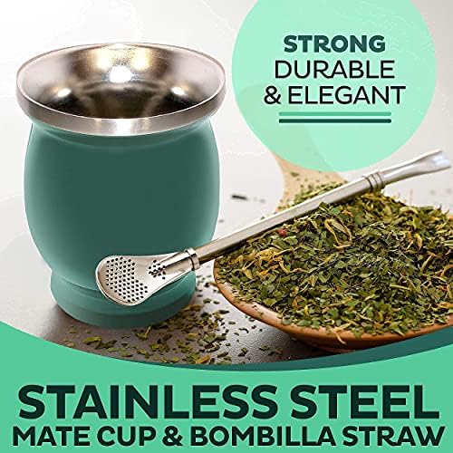 Gri ve Yeşil Yerba Mate Doğal Kabak / Çay Bardağı Seti Paketi (Orijinal Geleneksel Mate Bardağı-8 Ons) | Bombillas