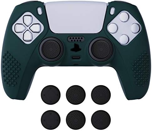 Playstation 5 Denetleyicisi için PlayVital Yarış Yeşil 3D Çivili Baskı Kaymaz Silikon Kapak Cilt, 6 Siyah Başparmak