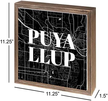 Minimalist B & W Washington Puyallup Haritası, Joyride Ev Dekorasyonu, JoyRide Ev Dekoru Çerçeveli Ahşap Plak, 11.25x