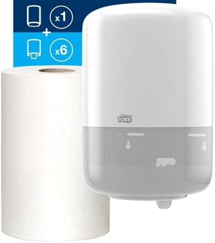 Tork Merkez Besleme Dispenseri Beyaz-M2 + Dolum-Merkez Besleme Kağıt Sileceği Beyaz, 6 x 305 Kağıtlar
