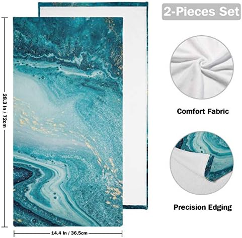 Mavi Mermer Baskı El Havlusu 2 Set Doğal Lüks Okyanus Sanat Havlu Süper Emici El Havlusu Rahat Çok Amaçlı Kullanım