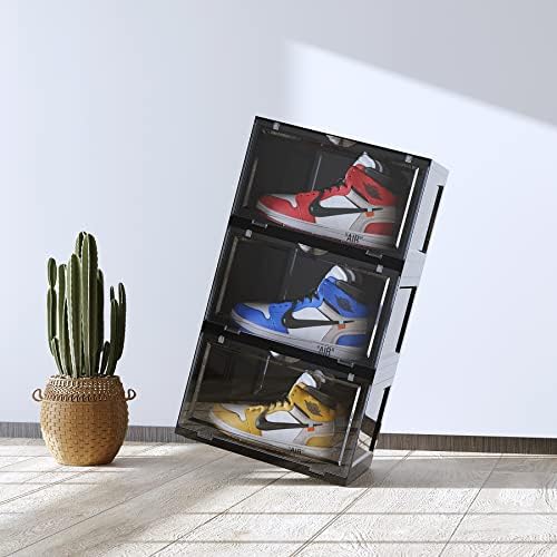 C & AHOME Şeffaf Ayakkabı Kutusu, Şeffaf Ayakkabı Kutusu Saklama, 3'lü Set, Manyetik Kapılı Büyük Boy Plastik Ayakkabı