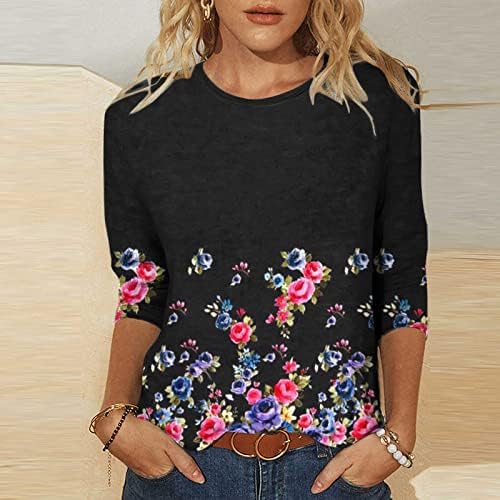 3/4 Kollu T Shirt Kadınlar için Ekip Boyun Spandex Çiçek Grafik Mutlu Paskalya Hediye Casual Tops Gömlek Kızlar AZ