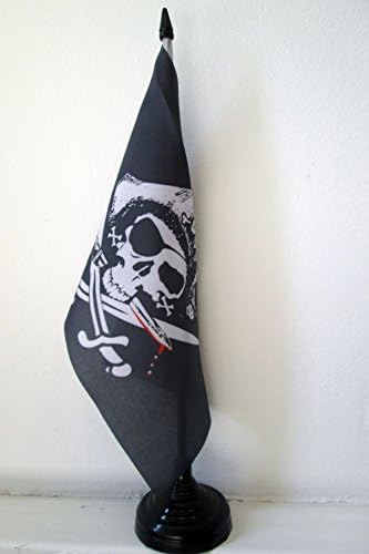 AZ BAYRAĞI Korsan Deadman Göğüs Triconner Masa Bayrağı 5 x 8 - Korsanlar Masa Bayrağı 21x14 cm-Siyah Plastik Çubuk