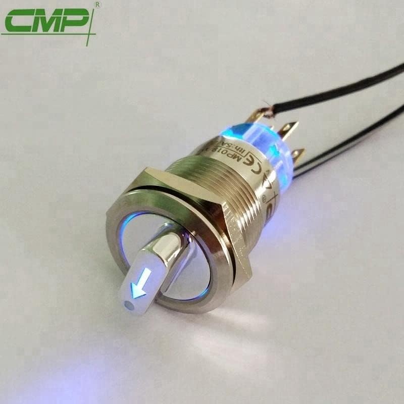 Metal Anti-Vandal İki Konumlu Tutma Korumalı Seçici Döner Anahtar Paslanmaz LED Işıklı 2NO2NC - (Kırmızı Renk, Voltaj:
