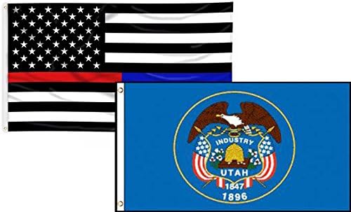 3x5 ABD Kırmızı Mavi Çizgi Utah State 2 Bayrak Toptan Set Combo 3'x5' Çift Dikişli Solmaya Dayanıklı Premium Kalite