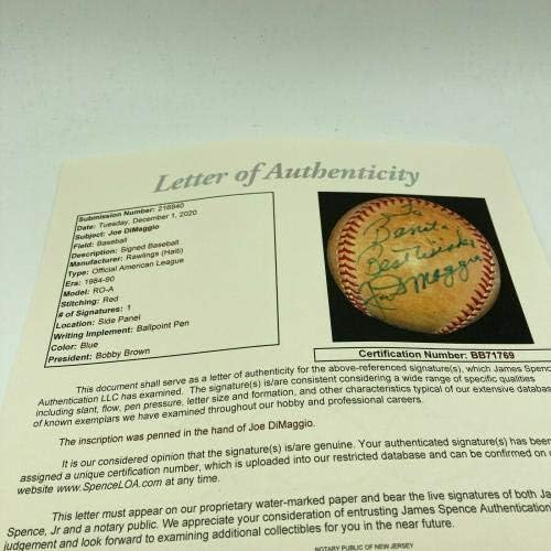 Joe Dimaggio İmzalı Resmi Amerikan Beyzbol Ligi JSA COA İmzalı Beyzbol Topları İmzaladı