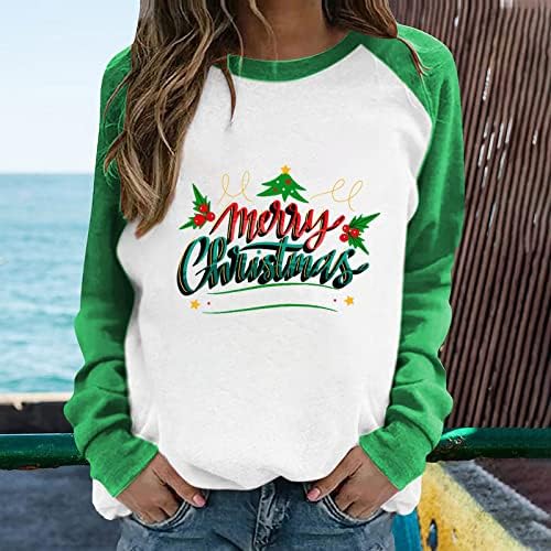 Çirkin noel kazağı Kadınlar için Uzun Kollu Crewneck Yazı Merry Christmas T Shirt Komik Sevimli Baskı Tunik Üstleri