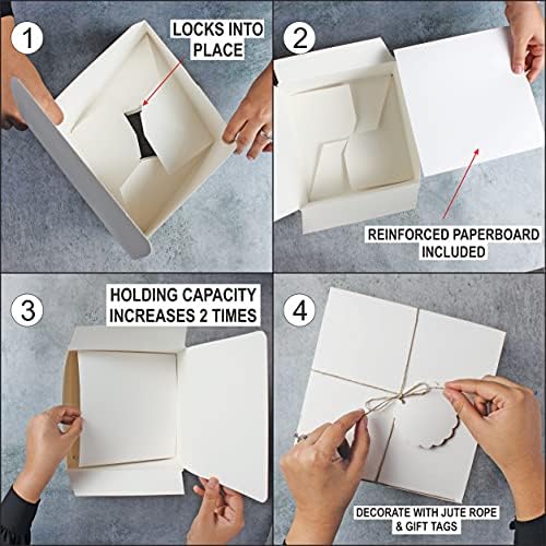 mudrıt Beyaz Hediye Kutuları (20'li Paket), Boyut 8x8x4 inç, Kapaklı Kalın Kağıt Kutular, Nedime Önerileri için Etiketler