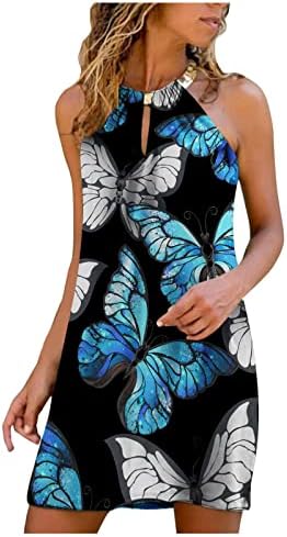 Bayan Yaz Elbiseler Plaj Tatil için Zincir Kayış Zip V Boyun Çizgili Yensiz askı elbise Rahat Mini Elbiseler