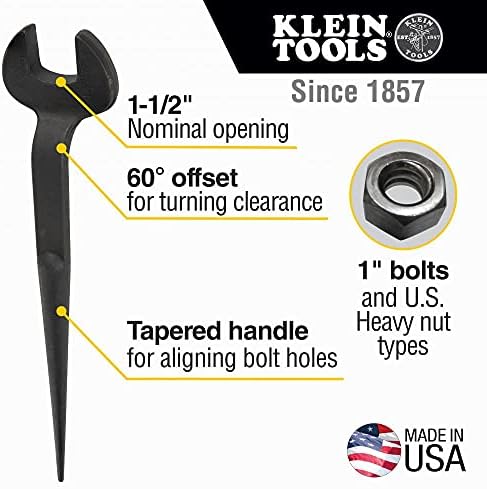 Klein Tools 3224 İnşaat Somun Anahtarı, 1-1 / 2 inç Nominal Açıklık, ABD Normal Somunu için 1 inç Cıvata
