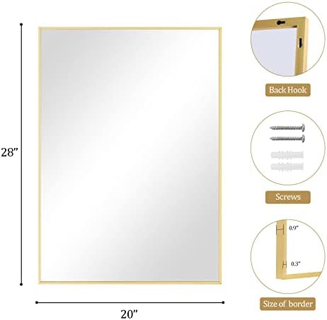 XRAMFY 20x28 inç Duvara Monte Ayna Dikdörtgen Asılı Ayna, Vanity için altın Metal Çerçeve Ayna, banyo, tuvalet, yatak