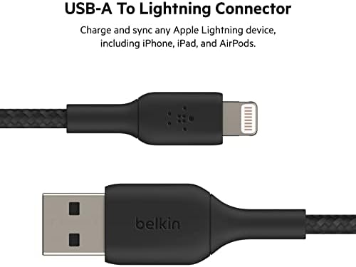 Belkin CAA002bt1MBK iPhone Şarj Kablosu (3ft / 1 m, Siyah) & Örgülü USB C Yıldırım Kablosu MFi Sertifikalı iPhone