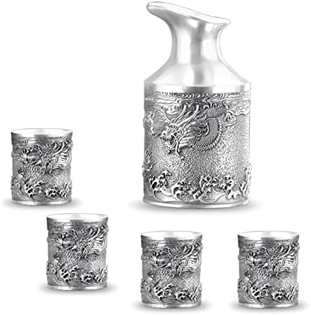 El Oyma 999 Ayar Gümüş Çin Ejderha Totem Flagon Fincan Seti, Retro Kişiselleştirme Votka Sake Likör Şarap Seti,benzersiz