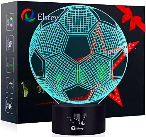 Elstey Futbol 3D LED Gece Lambası Dokunmatik Masa Masa Optik Illusion Lambaları, 7 renk değiştiren ışıklar Akrilik