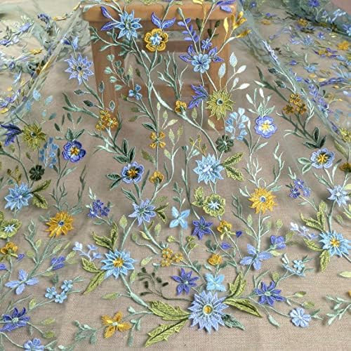 47 Karışık Renkler 3D Çiçekler Bej Yumuşak Tül Nakış dantel Kumaş Yard tarafından (Yeşil Karışık, 4 Metre)