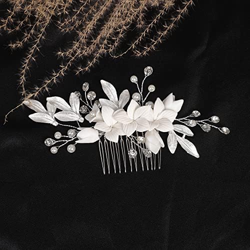 Jumwrıt Inci Gelin Saç Tarak Beyaz Çiçek Rhinestone Düğün Saç Tarak Gelinler için Gelin Yaprak Başlığı Kristal Düğün