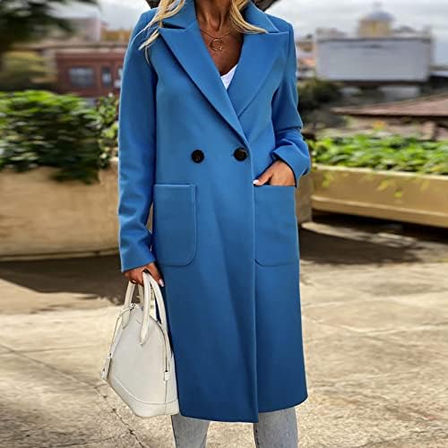 Kadın Trençkot Zarif Düz Renk Orta Uzunlukta Kalınlaşmak Sıcak Yün Karışımı Ceket Kruvaze Bezelye Palto