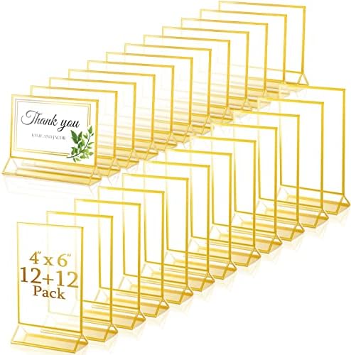 24 Paketi Altın Akrilik Çerçeve Burcu Tutucu Masa Numarası Sahipleri ile Altın Sınırları Masa Menü Standları Kart