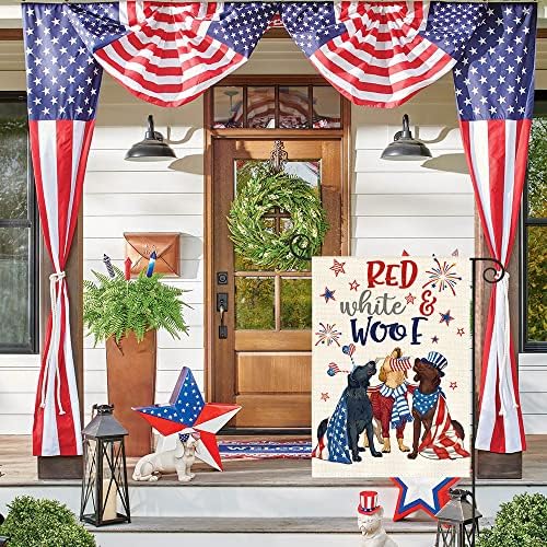 AVOIN colorlife Yurtsever 4 Temmuz Köpekler Bahçe Bayrağı 12x18 İnç Çift Taraflı, Anma Günü Bağımsızlık Günü Amerikan