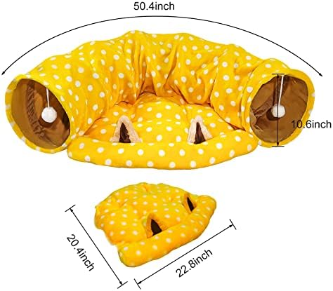 Andiker Kedi Tüneli Yatak Mat, 2'si 1 arada Peluş Top ile Yumuşak Kedi Yatağı Katlanabilir ve Çıkarılabilir Fermuar