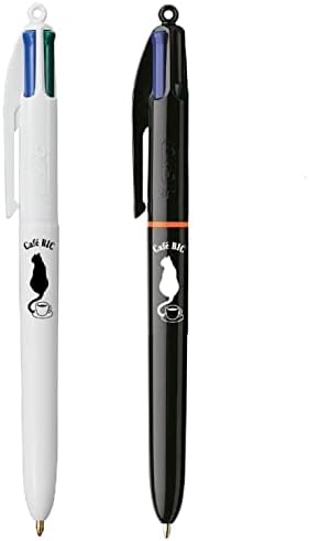 Büyük 4C-CFWBJ2P Tükenmez Kalem, 4 Renkli Tükenmez Kalem, Çok Renkli, 1.0, Yağ bazlı, Siyah, Kedi, Siyah Beyaz Taban,