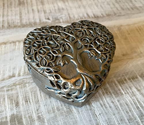 Üst Pirinç Dekoratif Hayat Ağacı / Kalp Biblo Mücevher Kutusu-Manevi Aşk Kelt Sanatı
