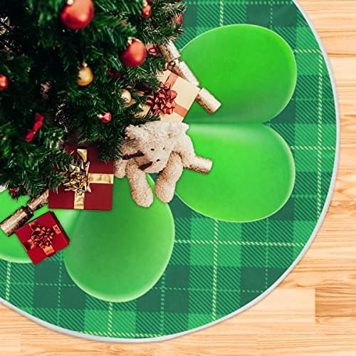Mutlu Aziz Patrick Günü Shamrock Noel Ağacı Etek Süslemeleri Şanslı Yonca Yeşil Buffalo Ekose Noel Ağacı Mat Tatil