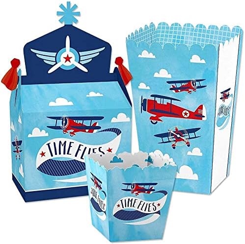 Uçağa Binerken Büyük Mutluluk Noktası - Uçak - Vintage Uçak Bebek Duşu veya Doğum Günü Partisi İkram Kutusu Parti