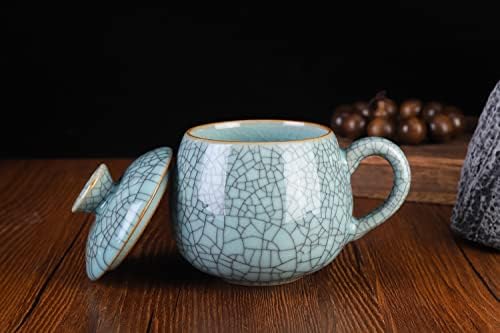 Amoysanlı seramik kahve fincanı Kupa su kupası, porselen çay bardağı Drinkware Kapaklı Ofis ve Ev için (Gri(Tel))