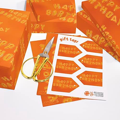MERKEZİ 23 Turuncu Ambalaj Kağıdı-6 Yaprak Eğlenceli Hediye Paketi ve Etiketler - Mutlu Yıllar-Erkekler Kadınlar için