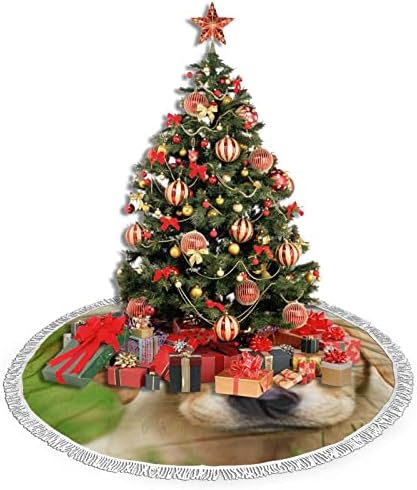 Sevimli Altın Yavru Köpek Noel Ağacı Etek, noel Ağacı Etek Mat Püskül ile Tatil Düğün Parti Dekor için 48