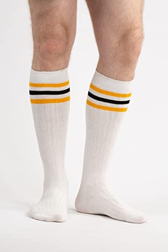 SERİCİ 4 x Erkek Diz Yüksek Pamuklu çizgili çoraplar / Buzağı Çorapları / Elbise Çorapları / Beden 9-11