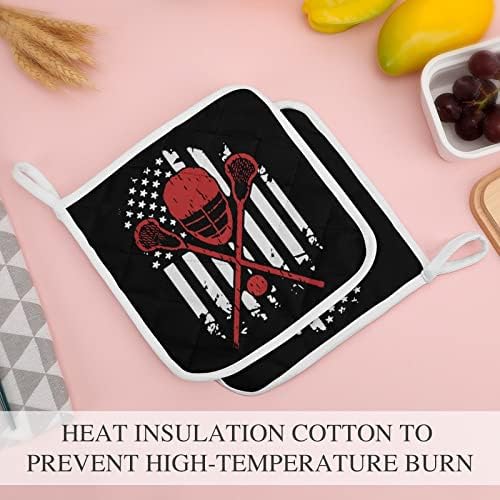 Lacrosse Amerikan Bayrağı tencere tutucular ısıya Dayanıklı Sıcak Pedler Tencere Tutucular Pişirme Mutfak için 2 Parçalı