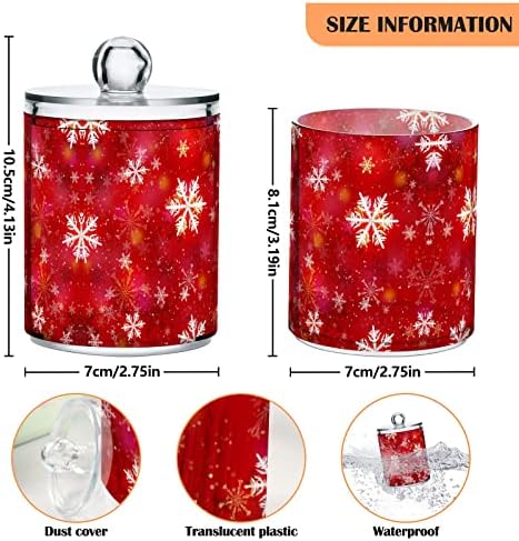 ALAZA 2 Paketi Qtip Tutucu Dağıtıcı Noel Kar Taneleri üzerinde Kırmızı Banyo Organizatör Bidonlar için Pamuk Topları