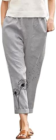 Meymia Bayan Pamuk Keten Pantolon,2023 Yaz Bayan Yüksek Bel Rahat Düz Renk Slim Fit Konik Kırpılmış cepli pantolon