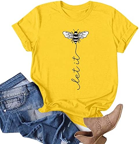 Kadın Arı Festivali Yaz Üstleri Kısa Kollu Komik Arılar Mektuplar Baskılı T Shirt Casual Gevşek Kazak Tees