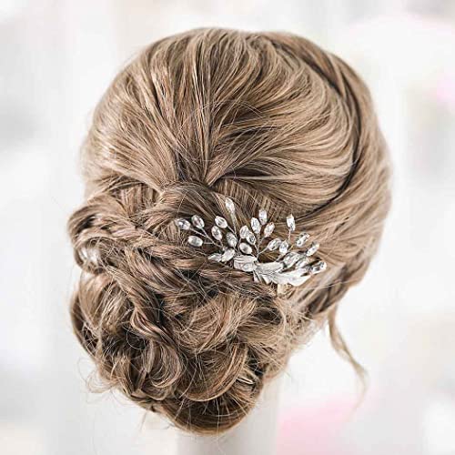 Latious Gelin Düğün Saç Tarak Gümüş Kristal Gelin saç tokası Yaprak saç parçası Boncuk saç aksesuarları Kadınlar ve
