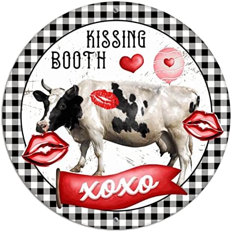 Yuvarlak Metal sevgililer Günü Çelenk Işaretleri Çiftlik Inek Aşk Alıntı Öpüşme Kabini XOXO Kırmızı Dudaklar Buffalo