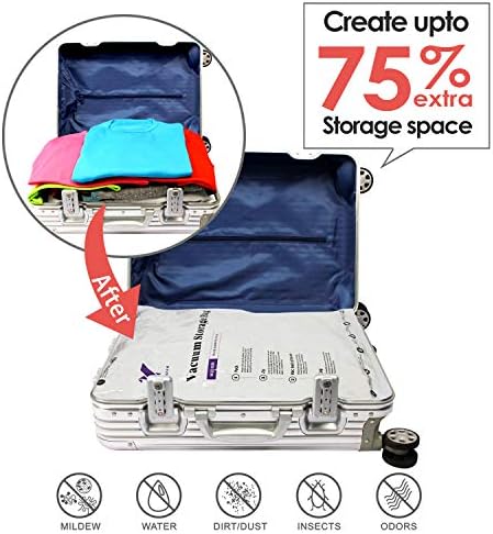 VMSTR Seyahat vakumlu saklama torbaları Elektrikli Pompa ile, 6 Paket Space Saver Çanta için Giysi, Vakum Torbaları