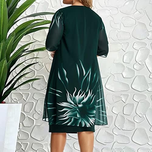 Kadınlar 2023 Bayan Zarif Örgü Dantel Pelerin Elbise Artı Boyutu Baskı Boyun Yarım Kollu Elbiseler Midi Uzun Kollu