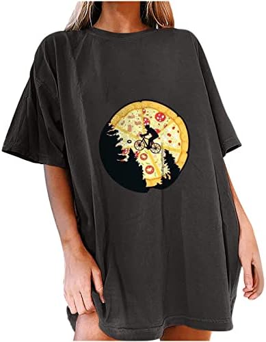 Kadın Pizza Grafik Baskı T Shirt Yaz Ekip Boyun Kısa Kollu Gömlek Damla Omuz Rahat Gevşek Tee Tops
