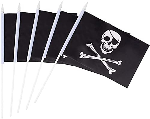 Juvale Korsan Sopa Bayrakları-72 Parça El-Held Siyah Jolly Roger Kafatası ve Crossbones Bayrakları üzerinde Sopa ile